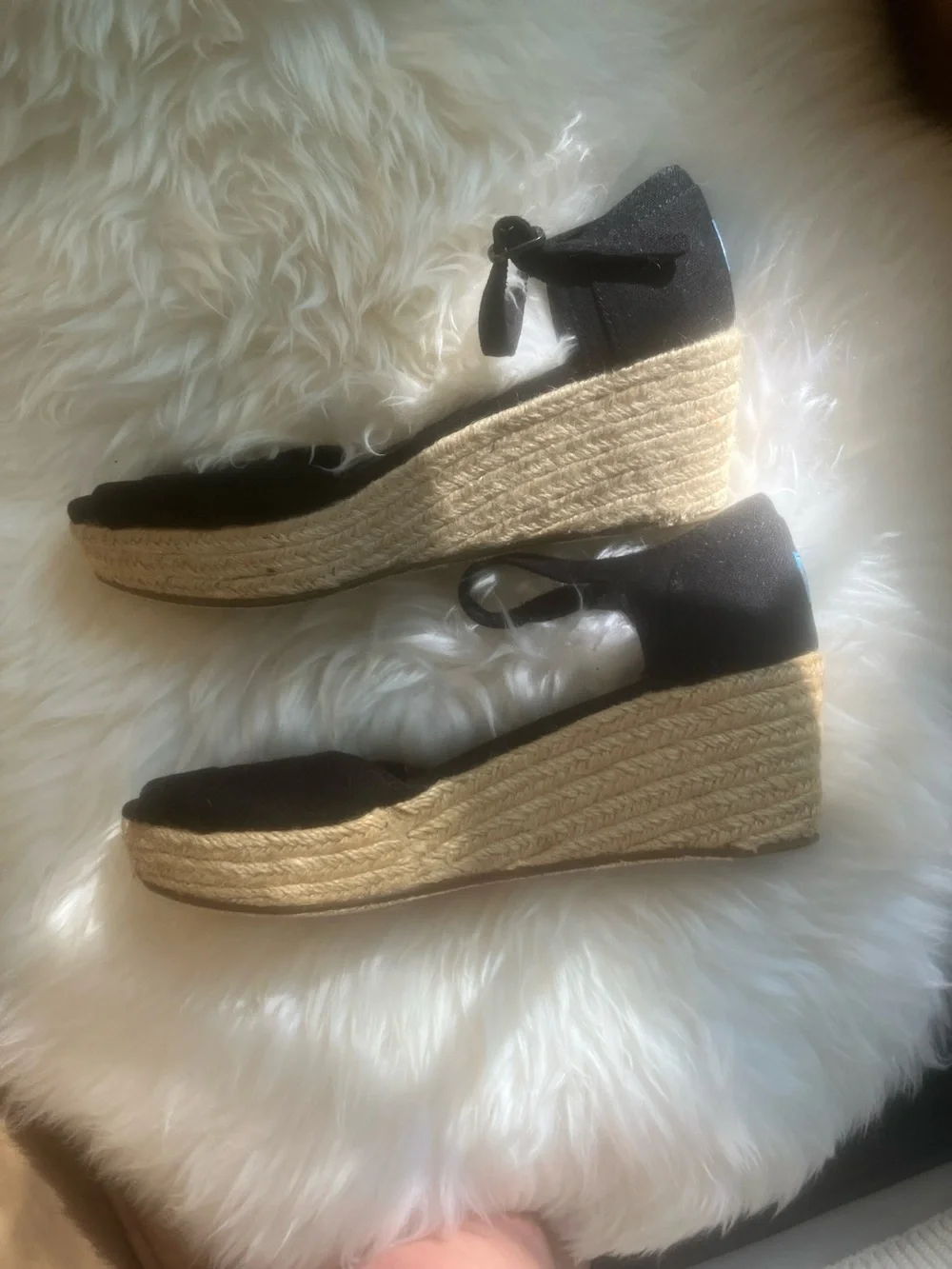 Toms Black Peep-Toe Ankle-Strap Wedge Sandals
